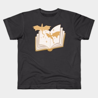 Golden dragons and a book (for book lovers, dragon lovers and fantasy readers) Kids T-Shirt